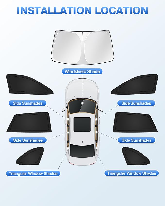 Canvcle Sunshades for 2020-2025 Subaru Outback Accessories Windshield Sun Shade Side Rear Window Shade Cover Sun Visor Shield Privacy Protection Keep Vehicle Cool Black 7PCS - Image 5