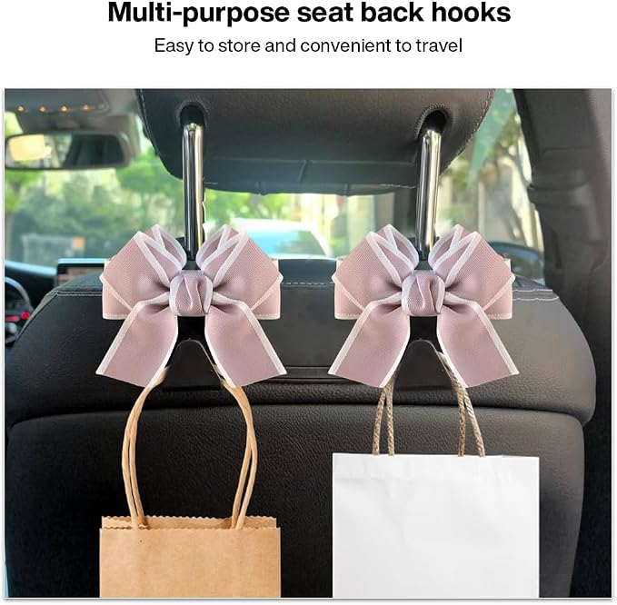 2-Pack Car Seat Headrest Hooks, Handbag Hangers, Pinkish-white | Storage organizer for handbags, clothes, coats and grocery bags; practical interior accessory for most cars and SUVs - Image 5