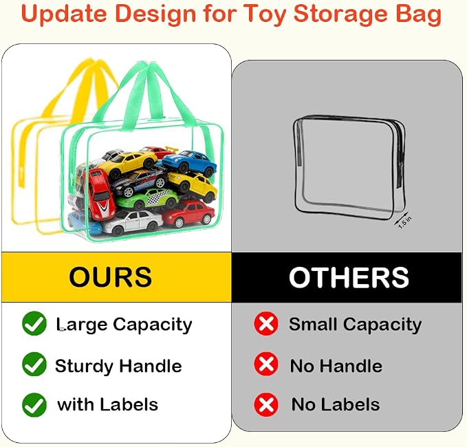 20 Packs Extra Large Toy Storage Bags with Zipper, Clear Toy Organizer Bag | with Labels for Blocks, Reusable 11.8″×8.6″×3.9″ PVC Travel Waterproof Organizer Bags for Puzzles, 5 Colors - Image 4