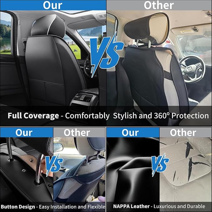 Car Seat Covers Full Set Custom Fit for Honda Civic 2000-2026 , Black&White | Premium Faux Leather, Waterproof, Anti-Slip, Airbag Compatible, Breathable, Car Seat Protectors, 2 Rows 5 Seats - Image 6