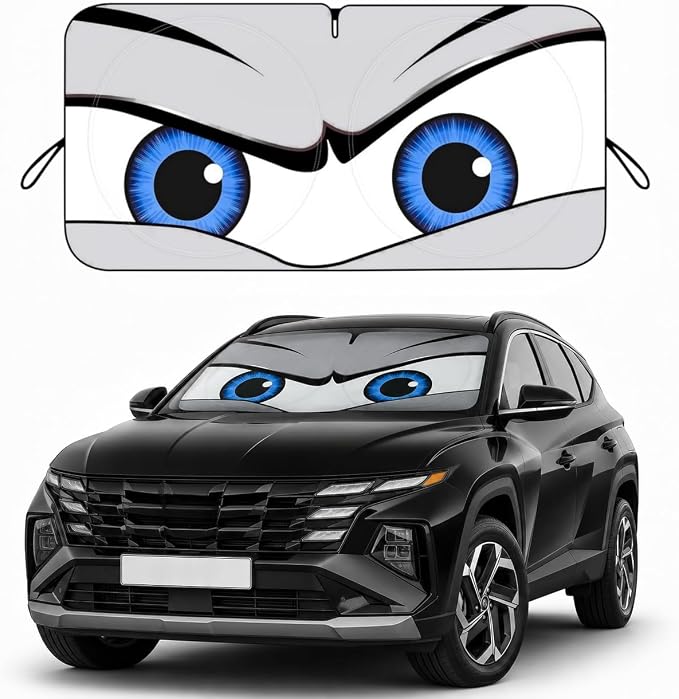 Car Windshield Sun Shade, Universal Fit Midsized Sedan SUV, Cool Gray | 61 x 31.5" Windshield Cover, Foldable Front Window Sunshade, UV Heat Protection, Cute Eyes Series by eygeufg