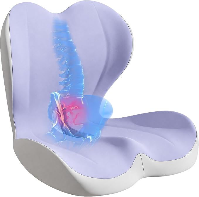 Seat Cushion for Office Chair, Ergonomic Cushion with Lumbar Support Pillow | Orthopedic Memory Foam Coccyx Cushion for Tailbone & Sciatica Pain Relief, Ideal For Office Chairs, Car Seats, Wheelchairs by Unknown