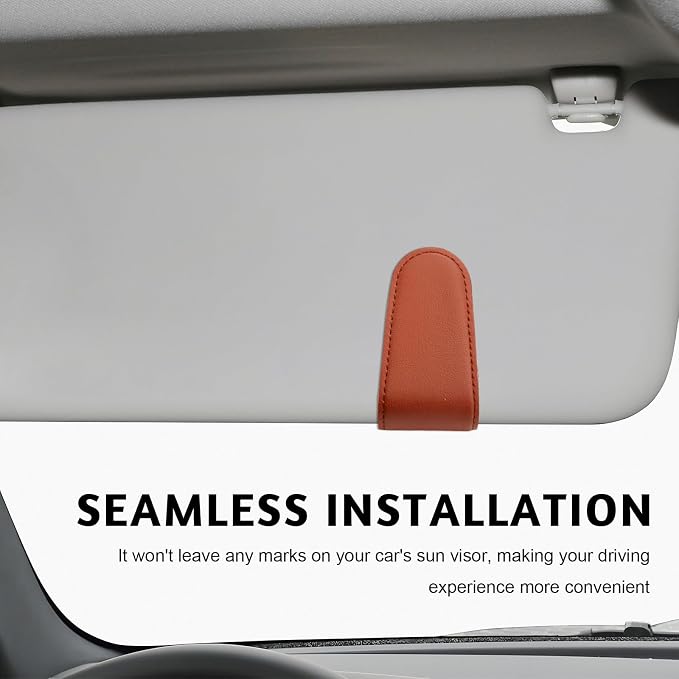 Magnetic Sunglass Holder for Car Visor, Leather Vehicle Sunglass Hanger Clamp Card Holder with Magnet, Universal Eyeglass Clamp Visor Ticket Organizer for Cars Trucks SUVs (Brown) - Image 6
