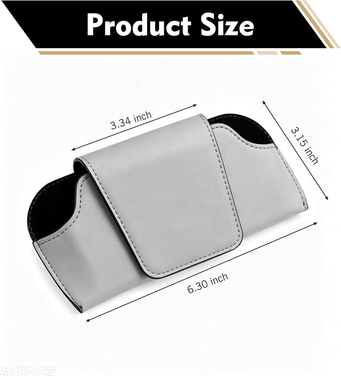 Sunglasses Holder for Car Sun Visor, Leather Car Sunglasses Holder, Auto Visor Accessories Eyeglasses Holder Glasses Storage Case, Universal for Most Cars (Gray) - Image 2