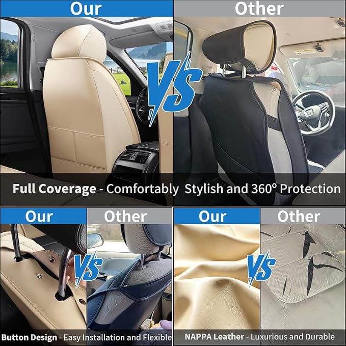 Front Seat Covers Custom Fit for Hyundai Accent 1999-2022,Beige | Luxury Faux Leather, Waterproof, Anti-Slip, Airbag Compatible, Breathable, Car Seat Protectors, 1 Row 2 Seats - Image 6