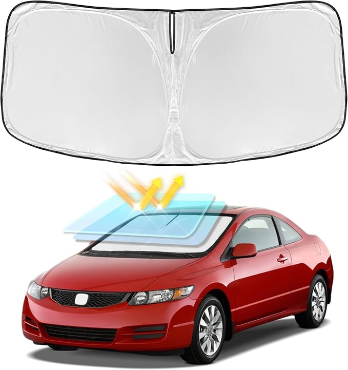 for Honda Civic 2006-2011 Windshield Sun Shade - 4 Layers Car Sunshade | Front Windows Shade Cover Custom Fit Civic Sun Visor 250T Retractable Shade Blocks UV Rays Car Accessories by ZOIBVCARSUNSHADE