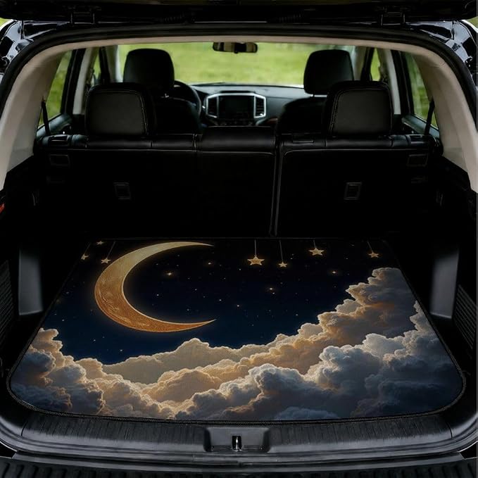 Car Trunk Mat for SUV, 31"x47" Cloud Moon Night Cargo Liner Protector | All Weather Universal Cargo Liners for Dogs, Car Accessory for SUVs/Sedan/Wagons, Durable Non-Slip Washable Rear Cargo Mat by Unknown