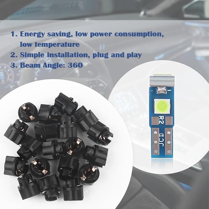 20PCS Car LED Dash Lights - Super Bright Instrument Cluster Light Bulbs with T5 37 74 LED Bulbs & Twist Lock Socket - Universal 12V L-ED Lights for Car Interior Accessories (Ice Blue) - Image 5