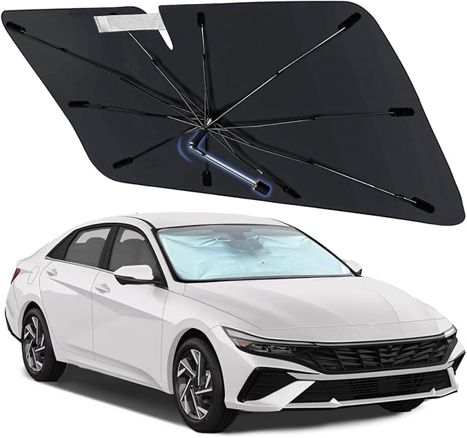 Windshield Sun Shade Umbrella for Hyundai Elantra 2021-2025 Front Windows | Foldable Car Sunshade with 360° Rotating Shaft, Custom fit Elantra Sun Visor Shield for UV Blocking and Heat Insulation by Visufy