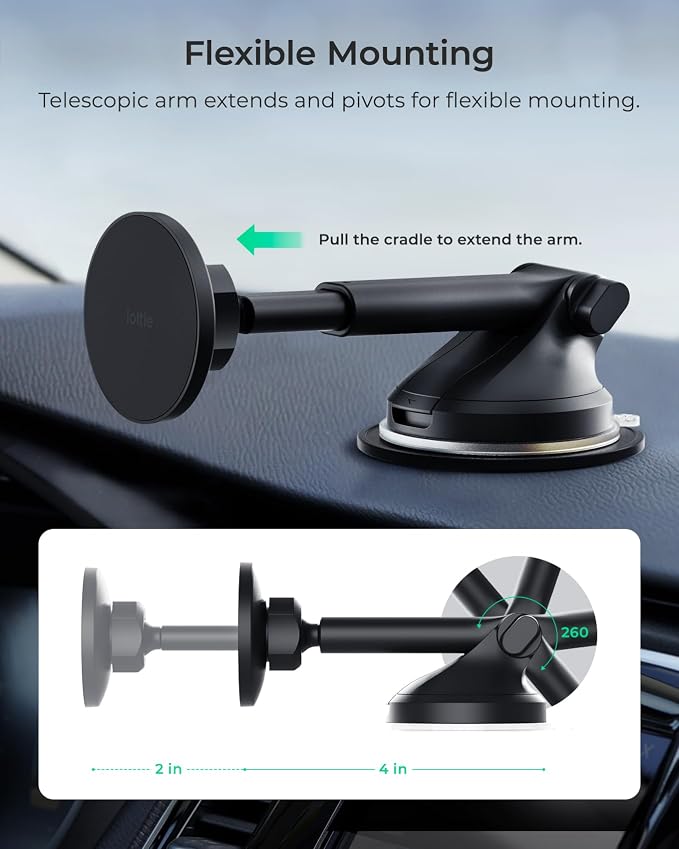 iOttie iTap 3 Magnetic Dash & Windshield Car Mount, Phone Holder with Suction Cup, Includes Magnetic Ring Adapter, Compatible with iPhone 12-17, Samsung Galaxy, Google Pixel, and MagSafe Phones - Image 3