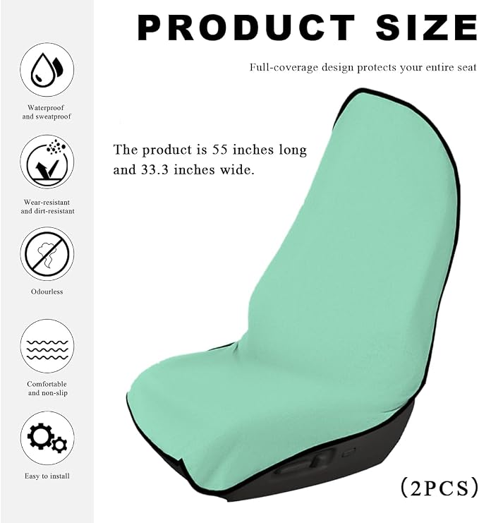 DXNQ 2PCS Car Towel Seat Cover, Waterproof Sweating Non-Slip Premium Soft Towel Carseat Protector, Universal Machine Washable Car Truck SUV Front Seat Cover for Gym Workout Beach Hiking (Mint Green) - Image 2