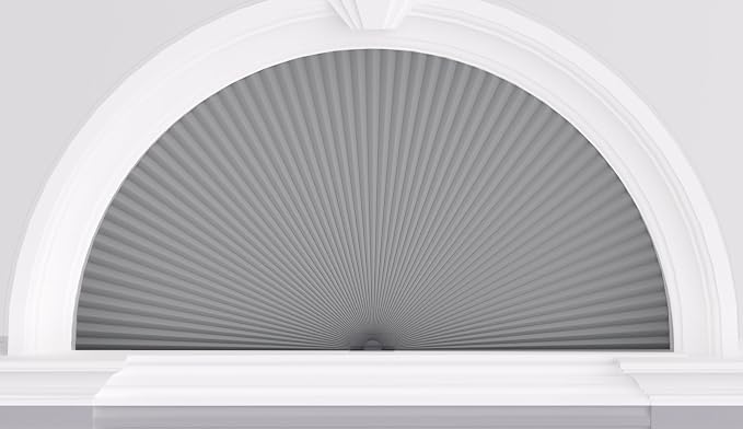 Myshade Arch Window Shades Half Circle Blackout Cellular Shades Cordless No Drill Blinds for Windows Half Moon Honeycomb Fabric No Tools Room Darkening Shades Easy Install (1PCS Grey 48" W X 24" H) by MYSHADE