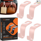 4-Pack Car Seat Hooks - 55 lb Each, Fits 0.32-0.55 in Headrest Rods | Purse holders; PP construction; tool-free setup; 360° swivel; pink; for groceries, backpacks, gym bags, and baby gear by Unknown