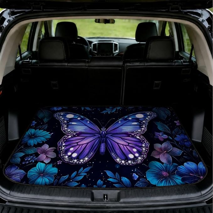 Car Trunk Mat for SUV, 29"x39" Cute Purple Butterfly Cargo Liner Protector | All Weather Universal Cargo Liners for Dogs, Car Accessory for SUVs/Sedan/Wagons, Durable Non-Slip Washable Rear Cargo Mat by Unknown