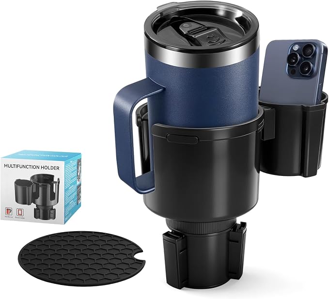 Car Cup Holder Expander W/Offset Adapter, 2-in-1 Cup Holder Extender for Large Bottles up to 4.3", Adjustable Base Fits Stanley, Hydro Flask, Yeti, Universal Car Cup Holder for Most Vehicles by Cxprctpu