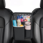 FLORICH Car Organizer Storage Between Seats, Premium Leather Car Mesh Organizer with Waterproof Cup Holder, Car Hanging Storage Bag Pocket Between Seats by FLORICH