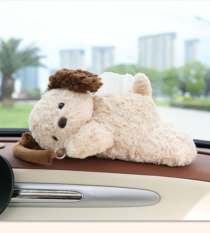 Tissue Box Cover Plush Tissue Box Holder for Car, Home, Decorative Holder/Organizer for Bathroom Vanity Countertop, Nightstands, Office Desk-Puppy - Image 3