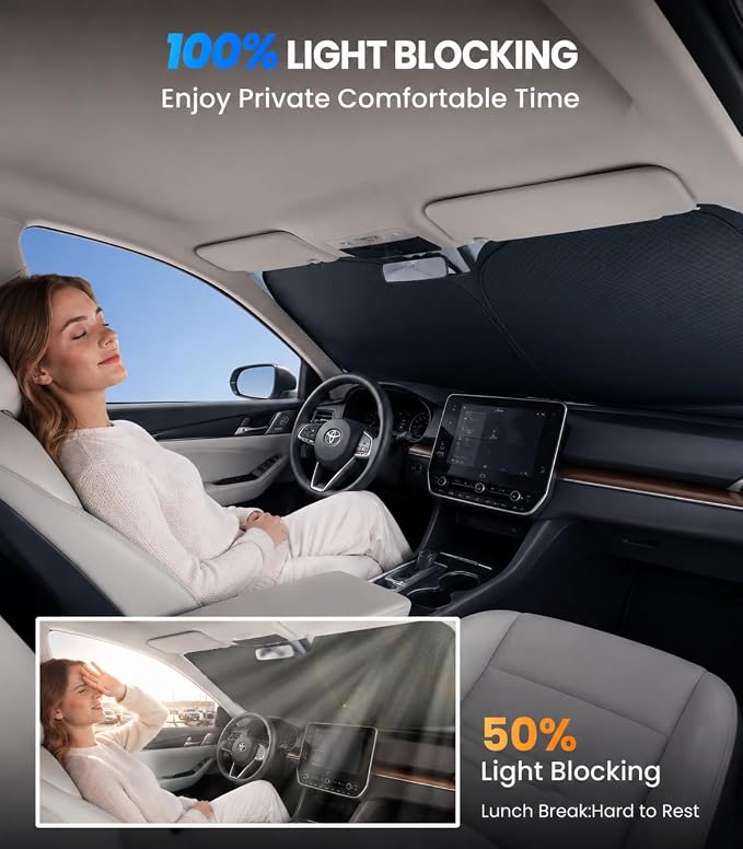Zanch Custom Windshield Sun Shade for Toyota Camry 2018-2026, 100% Light Blocking, 7-Layer Heat & UV Shield, 3D Scanned Custom Fit, Keeps Cabin Cooler, Foldable Car Accessories - Image 5