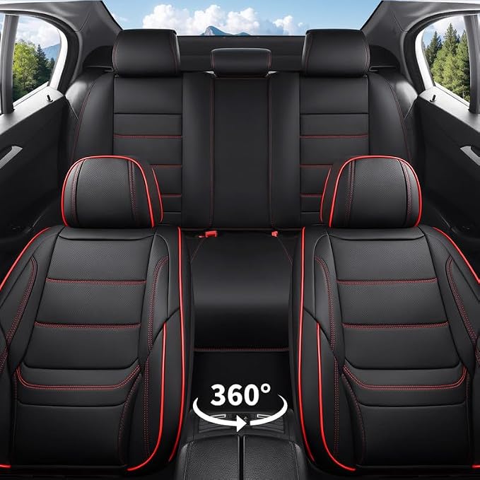 Car Seat Covers Full Set Custom Fit For Toyota Tacoma 2001-2026, Black&Red | Lumbar Support, Premium Faux Leather, Breathable, Anti-Slip, Airbag Compatible, Waterproof, Car Seat Protectors, 2 Row-5Seat - Image 2