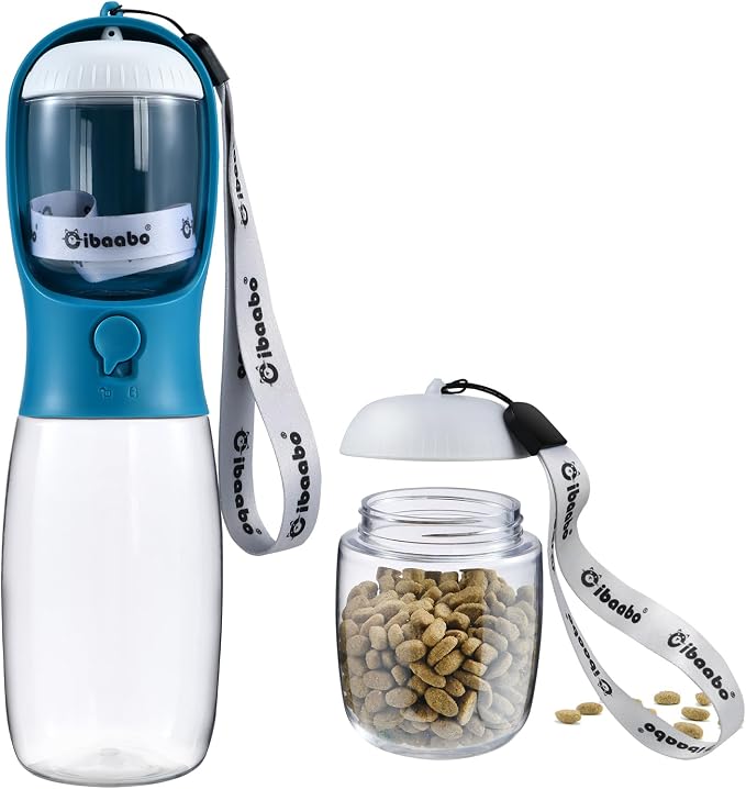 Cibaabo Dog Water Bottle Portable with Food Container & Filter for Travel | Feeding & Hydration | Travel Water Bowl | Portable Pet Dispenser | Dog Gifts | Puppy Essentials | for Hiking Camping Beach by Cibaabo