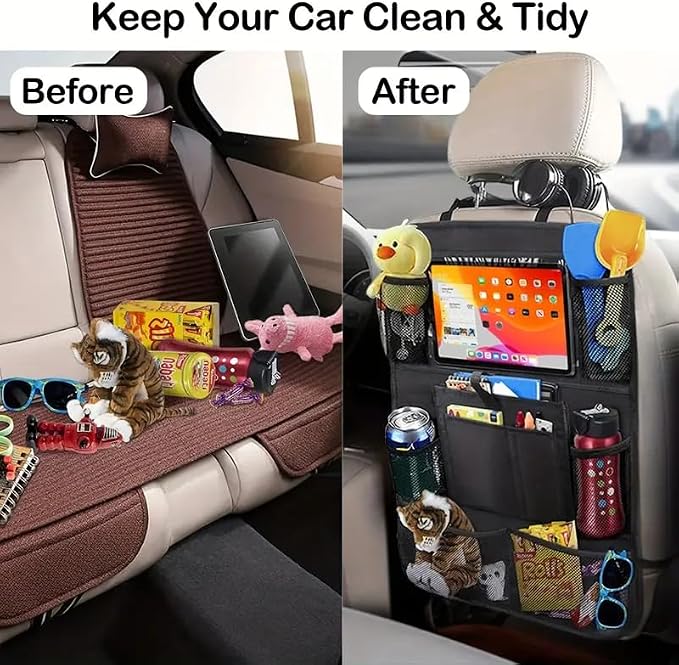 Car Backseat Organizer, Kids Seat Pockets, Back Seat Protector, Durable Strong Straps, Touchable Tablet Holder, Easy Wash, 10 Storage Pockets, 2 Pack Set - Image 7