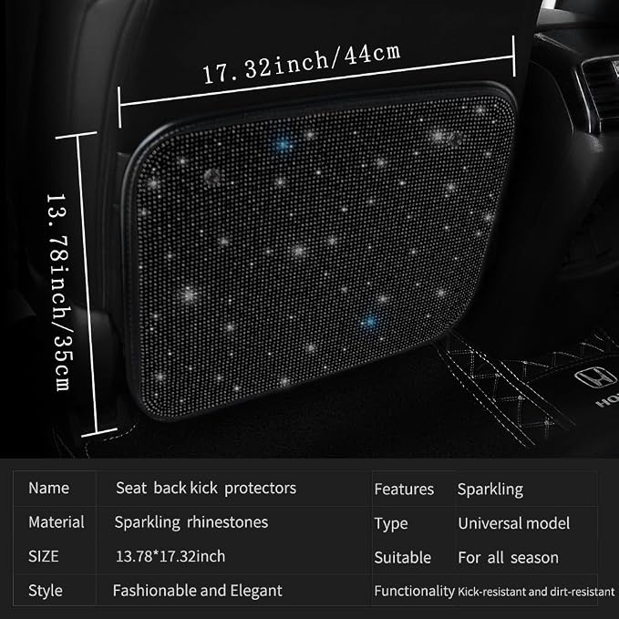 Sparkling Diamond Car Kick Mats Back Seat Protector |Cute Kick Mats Protect from Dirt Mud | Seat Back Protector with Bling Crystal Rhinestone Car Interior Decor Accessories Black 2Pcs - Image 3