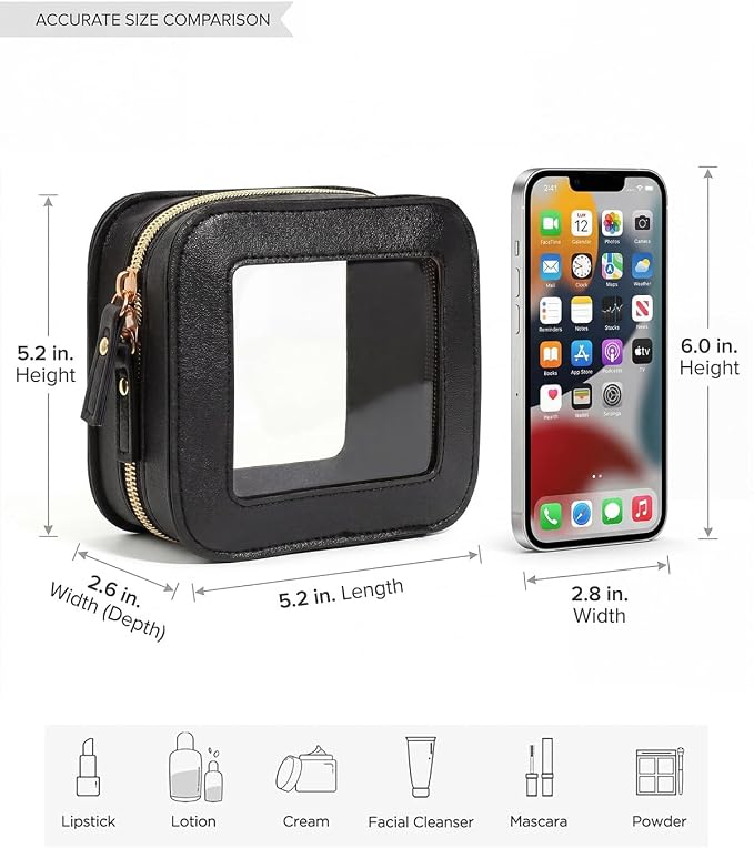 Small Makeup Bag for Purse Mini Cosmetics Bag Clear Cute Cosmetic Pouch for Women with Slip-in Pockets Car Bag for Essentials Accessories for Women Men Square Black - Image 7
