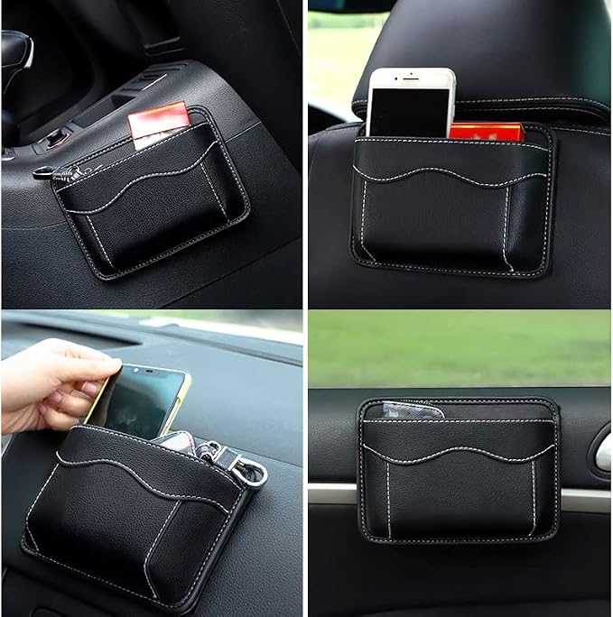 BetterJonny 2 Pcs Car Side Pocket Organizer, PU Leather Car Seat Side Storage Pocket Multifunctional Auto Console Side Storage Bag for Car Interior Organizer - Image 2