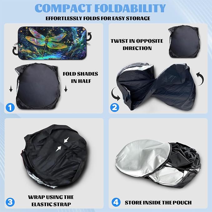 Dragonfly Car Windshield Sun Shade Sun Visor Protector, Universal Fit, 59L x 31.5W Inch, UV Protection, Easy to Use and Store - Image 7