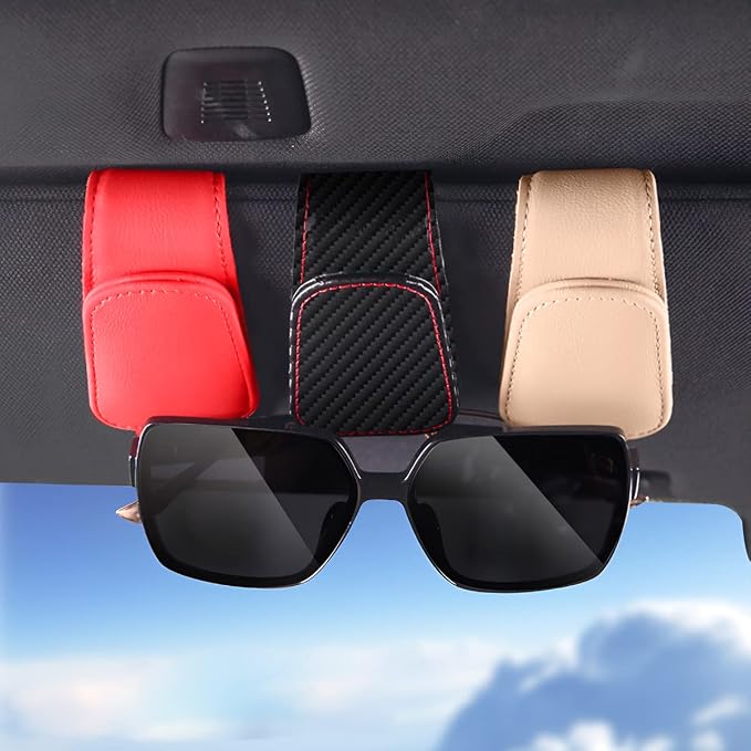 AICEL 2PCS Sunglasses Holders for Car Sun Visor, Carbon Fiber, Gray | Leather Eyeglasses Hanger Mounter, Magnetic Glasses Holder and Ticket Card Clip, Car Accessories, Universal Fit - Image 6