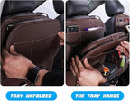 Leather Seat Back Organizer with Foldable Table Tray, Beige | kick-mat function, rear-seat protective surface, multifunctional use, fits most cars SUVs and trucks, interior item - Image 5