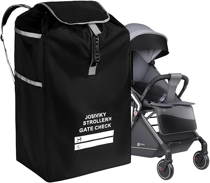 Stroller Bag for Airplane Gate Check, Universal Stroller Travel Bag & Car Seat Bag for Air Travel, Foldable Water Resistant Travel Essentials with Adjustable Shoulder Straps,Black by JOSIVIKY