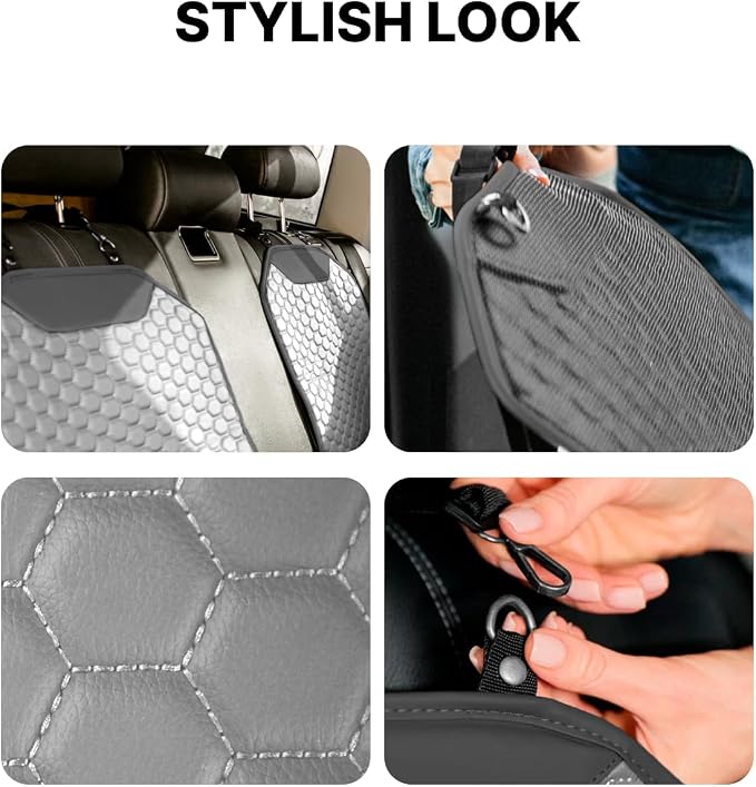 Set Seat Back Organizer & Car Seat Protector Hexy Waterproof & Non-Slip Protector for Child Car Cushion for Leather and Fabric Seats (Gray) - Image 6