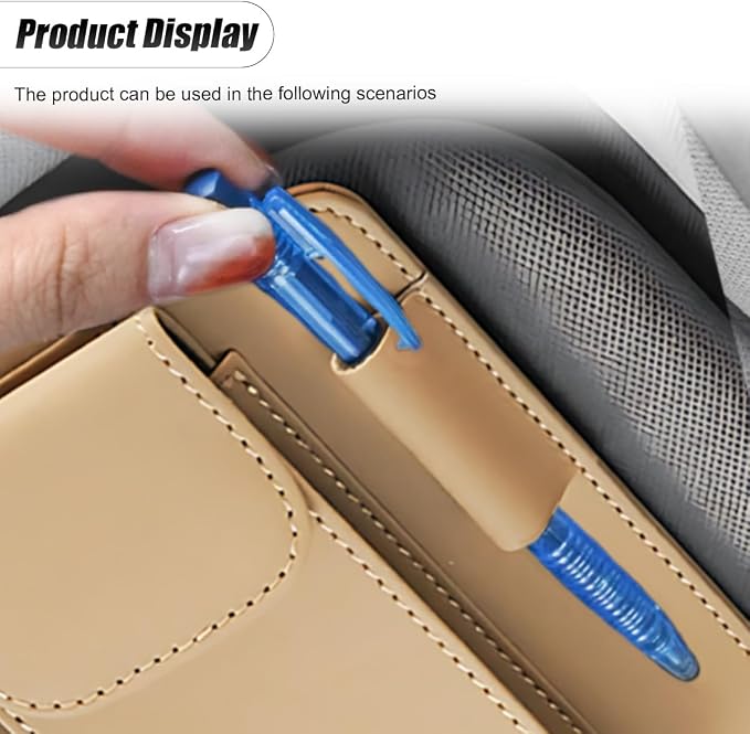 ZIMISI Leather Car Visor Organizer, Sun Visor Storage Bag, Car Tissue Holder, Multi-Pocket Document Holder, Vehicle Travel Accessories for Pen, License, Cards, Sunglasses, Tissues (Khaki) - Image 5