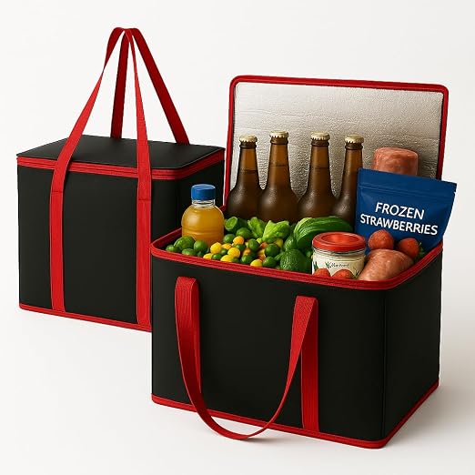 musbus 2Pk Trunk Organizer for Car Insulated Reusable Grocery Bags, Collapsible Cooler Bag for Groceries, Heavy Duty Large Insulated Bag (Large, Charcoal Black) by Musbus