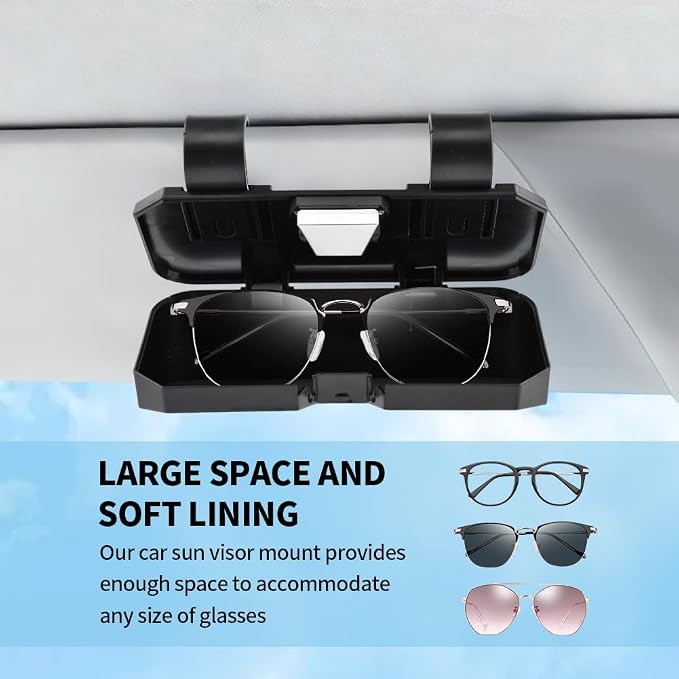 Sunglass Holder for Car Visor Clip - Universal Soft Protective Car Accessories Visor Glasses Holder, Vehicle Sunglass Organizer with Quick Release for Truck, Sedan, SUV (Black) - Image 4