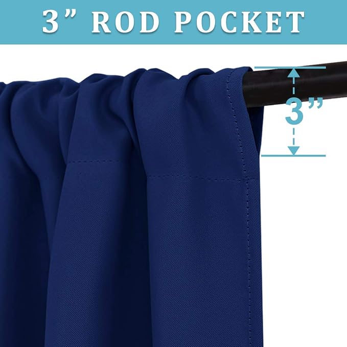 RYB HOME Short Blackout Curtains for Bedroom, Room Darkening Insulated | Rod Pocket, Summer Heat Light UV Blocking, Energy Saving, Drapes for Nursery, W34 x L48, Marine Blue, 2 Panels - Image 2