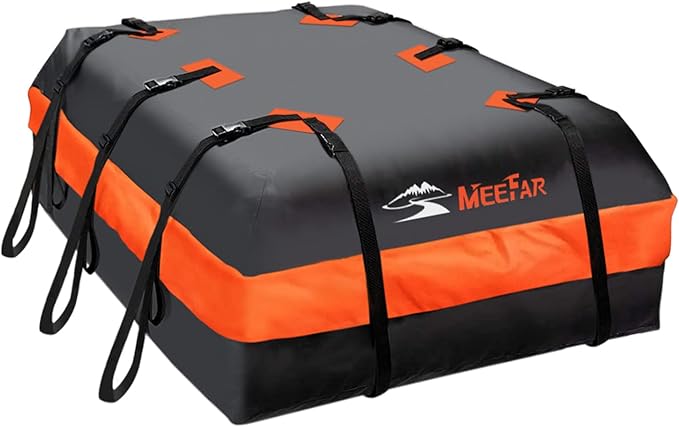 Car Roof Bag Rooftop Cargo Carrier Bag Waterproof 20 Cubic Feet roof Cargo | Soft Shell Luggage Bag for All Cars with/Without Rack,Includes Anti-Slip Mat, 10 Reinforced Straps, 6 Door Hooks, Lock by MeeFar