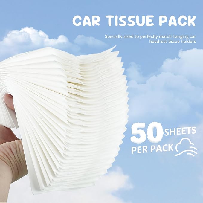 Car Tissue Refills 6 Packs 3-Ply Soft Facial Tissues | 50 Sheets Each Travel Tissue Packs for Vehicle, Auto Visor Tissue Holder, Car Accessories and Portable On-the-Go Use - Image 3