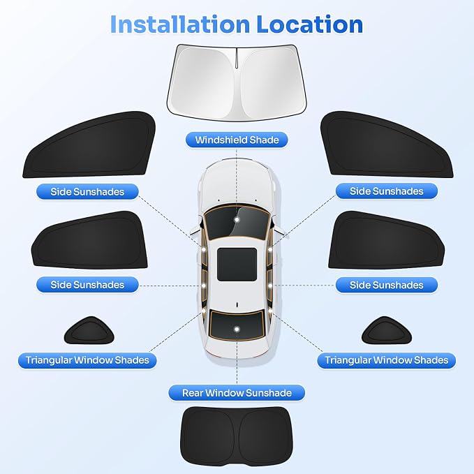 Canvcle Window Shades for 2021-2026 Ford Mustang Mach-E Accessories Windshield Sun Shade Side Rear Window Covers Sunshade Sun Visor Shield Privacy Protection for Camping Keep Vehicle Cool Black 8PCS - Image 5