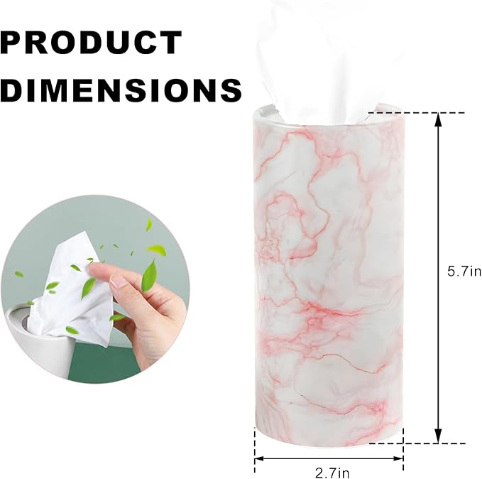 4 PCS Car Tissue Holder, Refillable Round Napkins Containers with Papers Inside, Convenient Travel Tissue Tubes Facial Paper Towel Cylinders for Vehicle Cup Holders (Marble Pink) - Image 2