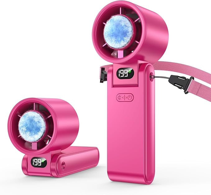 Portable Handheld Fan with Ice Cooler, 199 Speed Personal Fan,5500mAh Rechargeable,20H Cooling Time,20000 RPM Powerful Motor, Summer Essential for Travel/Outdoor/Office, Hot Pink by Unknown