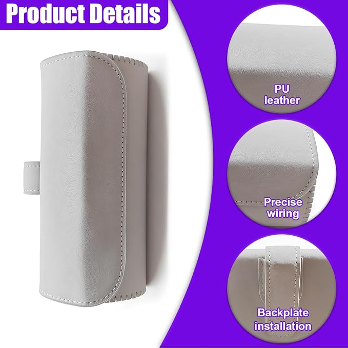Sunglasses Holder for Car Sun Visor, Leather Car Sunglass Holder with Hidden Magnetic Closure, Clip On Glasses Case, Universal Storage Box Organizer Accessories (Gray) - Image 3