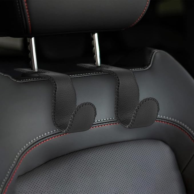 EldHus Seat Hooks for Purses and Bags, 4 Pack Car Purse Holder for Grocery Bag Handbag Clothes, Metal Headrest Hooks Covered by Leather, Black - Image 7