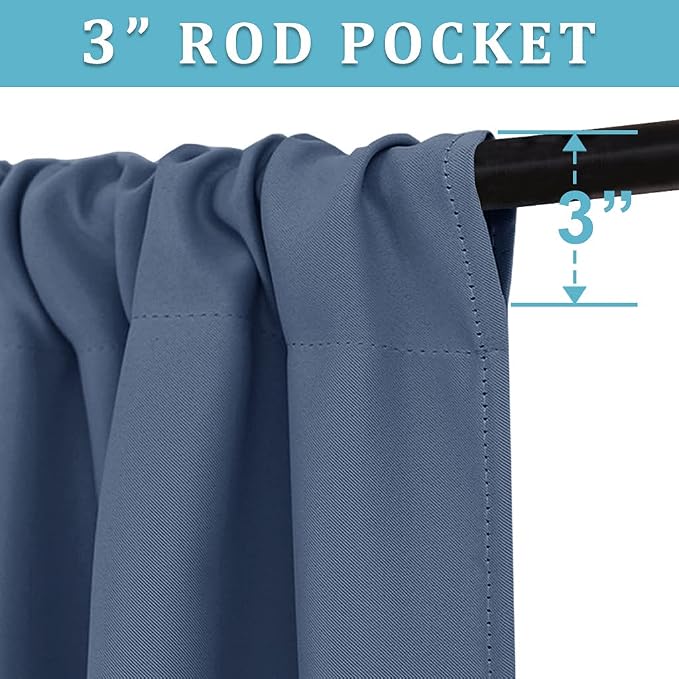 RYB HOME Short Blackout Curtains for Bedroom, Room Darkening, Rod Pocket | Thermal Insulated,Summer Heat Light UV Blocking,Triple-weave Fabric,Nursery Kitchen Bathroom,W42 x L48,Stone Blue,2 Panels - Image 2