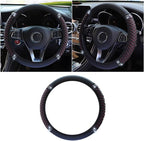 JOYCOURT 15 Inch Bling Soft Leather Car Steering Wheel Cover, Black Red | Colorful Rhinestones Design, Auto Elastic Protector for Women Girls, Crystal Diamond Car Accessories for Most Cars, SUVs by JOYCOURT