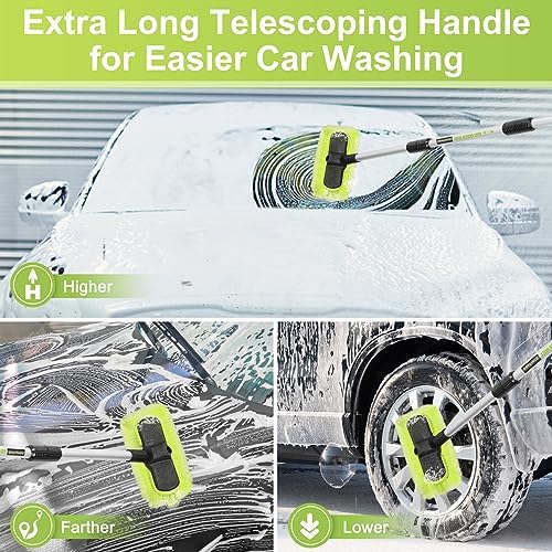 65”165cm Car Wash Brush Long Handle Soft Bristle Scrub Cleaning Mop with 4 Hand-held Places Extendable Washing Brushes Broom Kit for RV Boat Truck SUV Caravan Solar Panel House Siding,Sweep Snow - Image 3