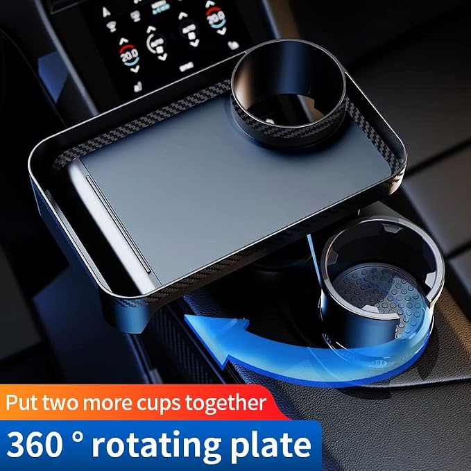 Car Cup Holder Tray, 2 in 1 Cup Holder Expander Car Food Table Tray with Adjustable Base, 360° Rotate Car Tray for Eating, Detachable Car Table Fits Yeti, Hydro Flask 16-46 oz - Image 4