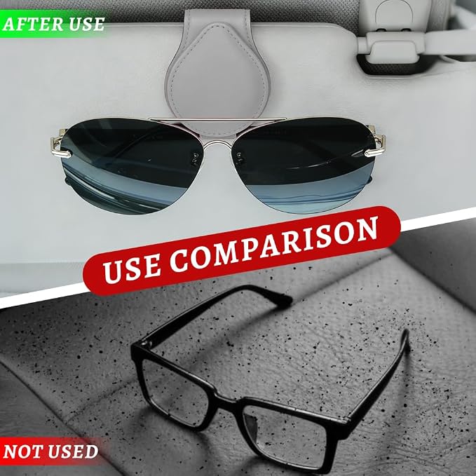 Sunglasses Holders for Car Visor, PU Leather Car Organizer, Magnetic Glasses Holder and Ticket Card Clip, Multi-Functional Auto Sun Visor Eyeglass Holder for Most Vehicles (Grey) - Image 6