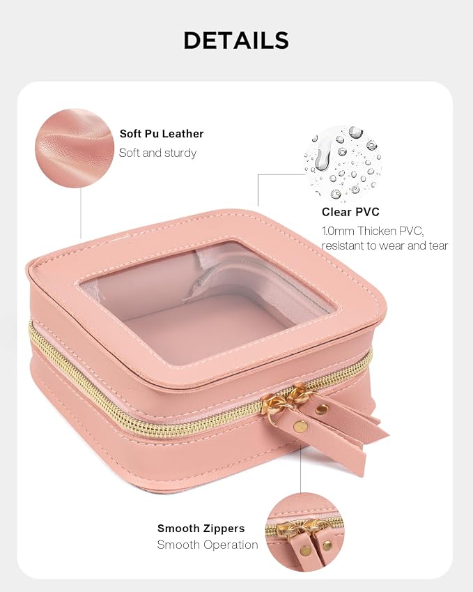 Mini Clear Makeup Bag, Small Cosmetic Bags Travel Toiletry Pouch Organizer, TSA Approved Make up Case with Zipper, Car Bag for Essentials(Pink, Mini-Chic) - Image 3